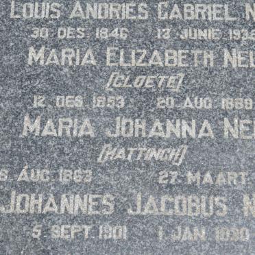 NEL Louis Andries Gabriel  1846-1936 &amp; Maria Elizabeth nee CLOETE 1853-1889