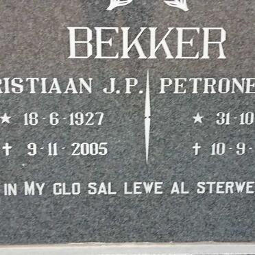 BEKKER Christiaan J.P. 1927-2005 &amp; Petronella S. 1921-1995