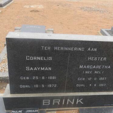 BRINK Cornelis Saayman 1881-1972 &amp; Hester Margaretha NEL 1887-1967