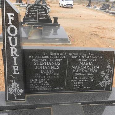FOURIE Stephanus Johannes Louis 1892-1983 &amp; Maria Margaretha Magdalena GRUNDLING 1900-1993