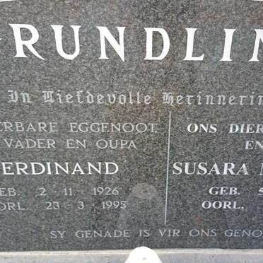 GRUNDLINGH Ferdinand 1926-1995 &amp; Susara Magrietha 1927-2014
