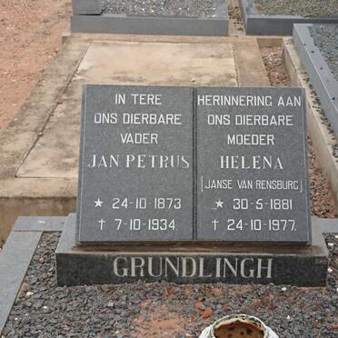 GRUNDLINGH Jan Petrus 1873-1934 &amp; Helena JANSE VAN RENSBURG 1881-1977
