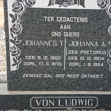 LUDWIG Johannes T., von 1900-1970 &amp; Johanna A. PRETORIUS 1904-1954