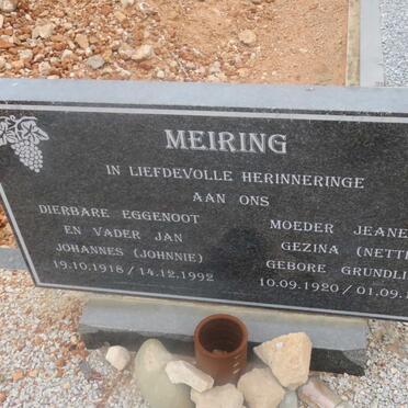 MEIRING Jan Johannes 1918-1992 &amp; Jeanetta Gezina GRUNDLINGH 1920-1996
