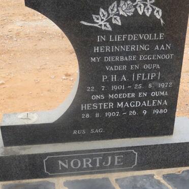 NORTJE P.H.A. 1901-1972 &amp; Hester Magdalena 1907-1980
