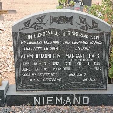 NIEMAND Adam Johannes M. 1913-1982 &amp; Margaretha S. OOSTHUIZEN 1918-1987