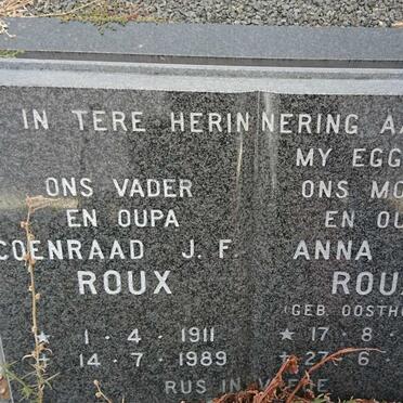ROUX Coenraad J.F. 1911-1989 &amp; Anna S.E. OOSTHUIZEN 1897-1979