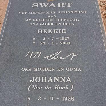 SWART Hekkie 1927-2004 &amp; Johanna DE KOCK 1926-