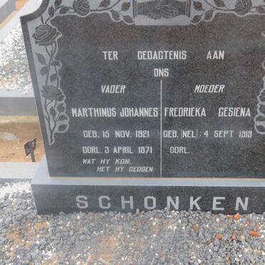 SCHONKEN Marthinus Johannes 1921-1971 &amp; Fredrieka Gesiena NEL 1919-