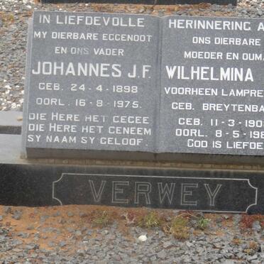 VERWEY Johannes J.F. 1898-1975 &amp; Wilhelmina C. formerly LAMPRECHT nee BREYTENBACH 1908-1987