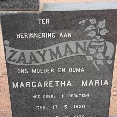 ZAAYMAN Louis 1906-1981 &amp; Margaretha Maria SERFONTEIN nee GREBE 1920-1990