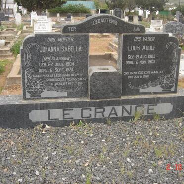 GRANGE Louis Adolf, le 1905-1963 &amp; Johanna Isabella CLAASSEN 1904-1951