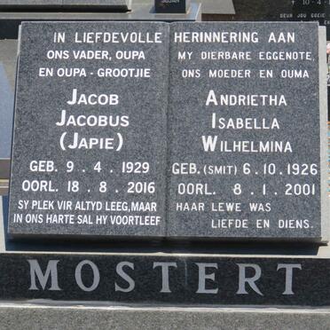 MOSTERT Jacob Jacobus 1929-2016 &amp; Andrietha Isabella Wilhelmina SMIT 1926-2001