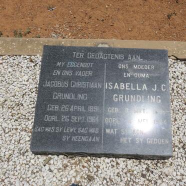 GRUNDLING Jacobus Christiaan 1891-1964 &amp; Isabella J.C. 1896-1984