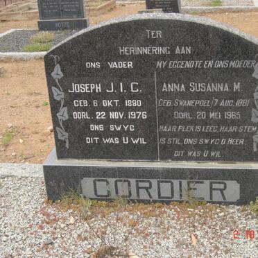CORDIER, Joseph J. I. C. 1880-1976 &amp; Anna Susanna M. SWANEPOEL 1881-1965