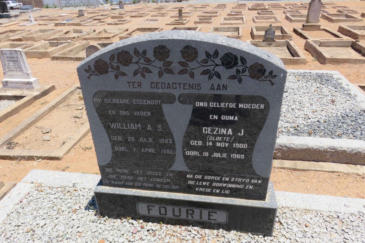 FOURIE William A.S. 1883-1961 &amp; Gezina J. CLOETE 1900-1969