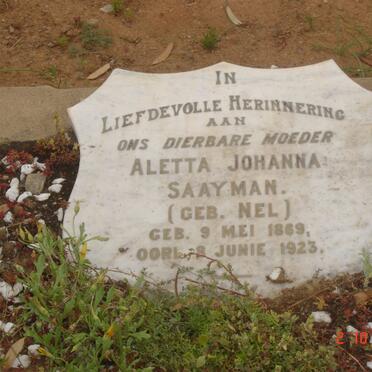 SAAYMAN  Aletta Johanna nee NEL 1869-1923