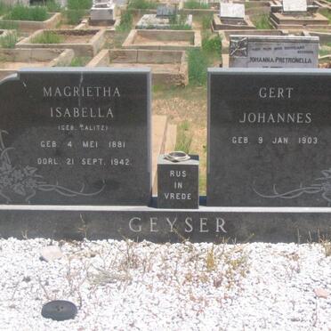 GEYSER Magrietha Isabella nee CALITZ 1881-1942 :: GEYSER Gert Johannes GEYSER 1903-