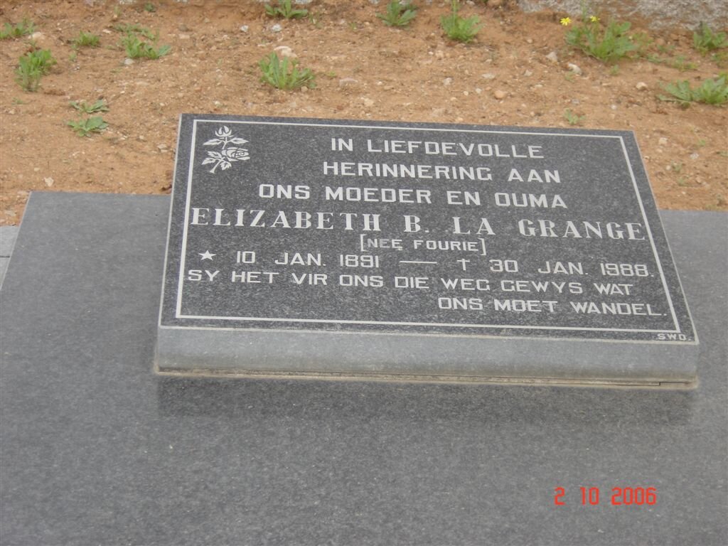 GRANGE Elizabeth B., la nee FOURIE 1891-1988
