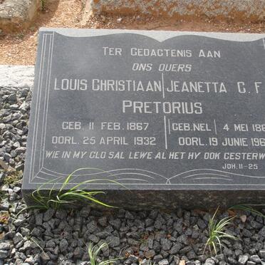 PRETORIUS Louis Christiaan 1867-1932 &amp; Jeanetta C.F. NEL 1868-1963