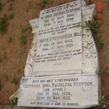 STRYDOM Johannes Jacobus 1841-1950 &amp; Judith  NEL 1842-1896 &amp; Gertruida Anna Magdalena APPEL 1848-1932