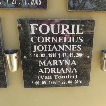 FOURIE Cornelius Johannes 1918-2001 &amp; Maryna Adriana VAN TONDER 1936-2014