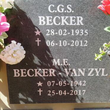 BECKER C.G.S. 1935-2012 :: BECKER M.E., VAN ZYL 1942-2017