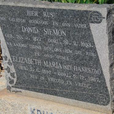 ? Dawid Siemon 1877-1953 &amp; Elizabeth Maria HANEKOM 1892-1967