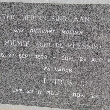 ? Petrus J. 1880-1969 &amp; Miemie Du PLESSIS 1878-1965