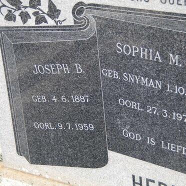 ? Joseph B. 1887-1959 &amp; Sophia M.E. SNYMAN 1895-1970
