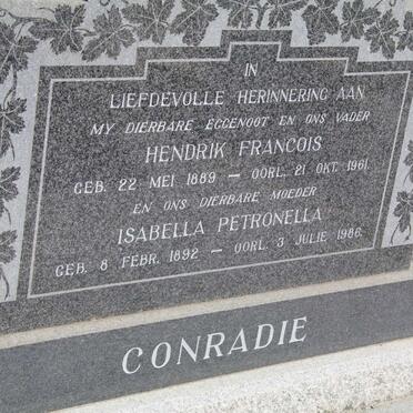CONRADIE Hendrik Francois 1889-1961 &amp; Isabella Petronella 1892-1986