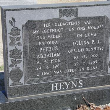 HEYNS Petrus Abraham 1906-1981 &amp; Louisa P.J. GELDENHUYS 1905-1985