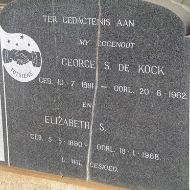 KOCK George S. de 1881-1962 &amp; Elizabeth S. 1890-1968