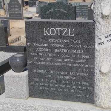 KOTZE Andries Bartholomeus 1890-1965 &amp; Dedrika Johanna Louwdina GELDENHUYS 1896-1968