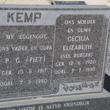KEMP P.G. 1917-1990 &amp; Cecilia Elizabeth BURGER 1920-1995