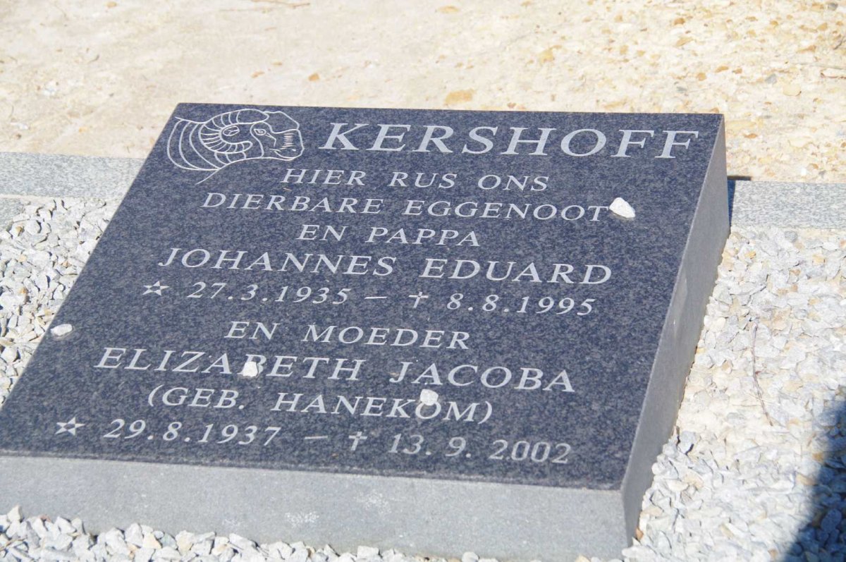 KERSHOFF Johannes Eduard 1935-1995 &amp; Elizabeth Jacoba HANEKOM 1937-2002