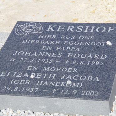 KERSHOFF Johannes Eduard 1935-1995 &amp; Elizabeth Jacoba HANEKOM 1937-2002