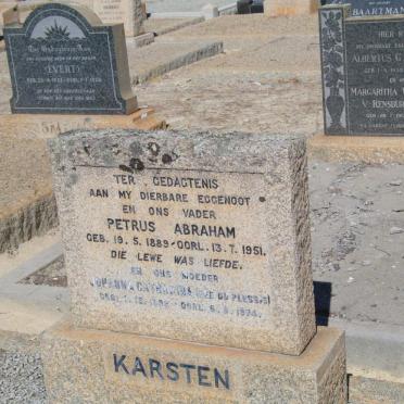 KARSTEN Petrus Abraham 1889-1951 &amp;  Johanna Catharina du PLESSIS 1892-1974