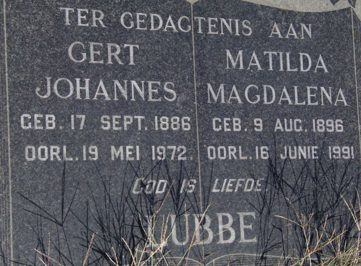 LUBBE Gert Johannes 1886-1972 &amp; Matilda Magdalena 1896-1991