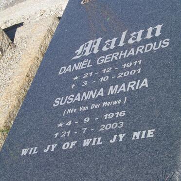 MALAN Daniël Gerhardus 1911-2001 &amp; Susanna Maria van der MERWE 1916-2003