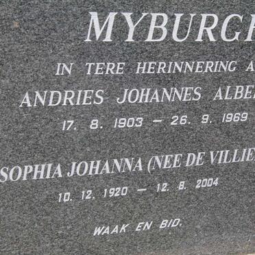 MYBURGH Andries Johannes Albertus 1903-1969 &amp; Sophia Johanna de VILLIERS 1920-2004