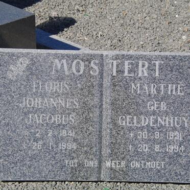 MOSTERT Floris Johannes Jacobus 1941-1994 &amp; Marthe GELDENHUYS 1931-1994