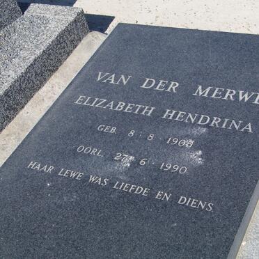 MERWE Elizabeth Hendrina, van der 1905-1990