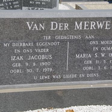 MERWE Izak Jaobus, van der 1900-1979 &amp; Maria S.W. 1907-1990