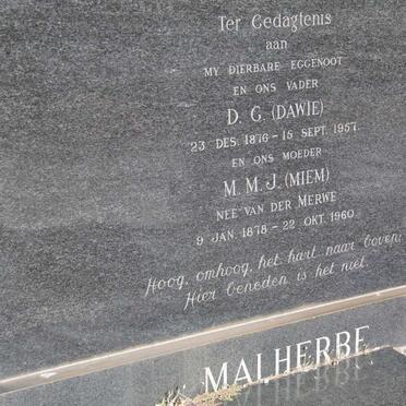 MALHERBE D.G. 1876-1957 &amp; M.M.J. van der MERWE 1878-1960