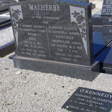 MALHERBE Pieter Roux 1916-1979 &amp; Constance Gwendoline ENSTROM 1923-1976 :: O'KENNEDY Susanna Elizabeth nee MALHERBE 1943-198