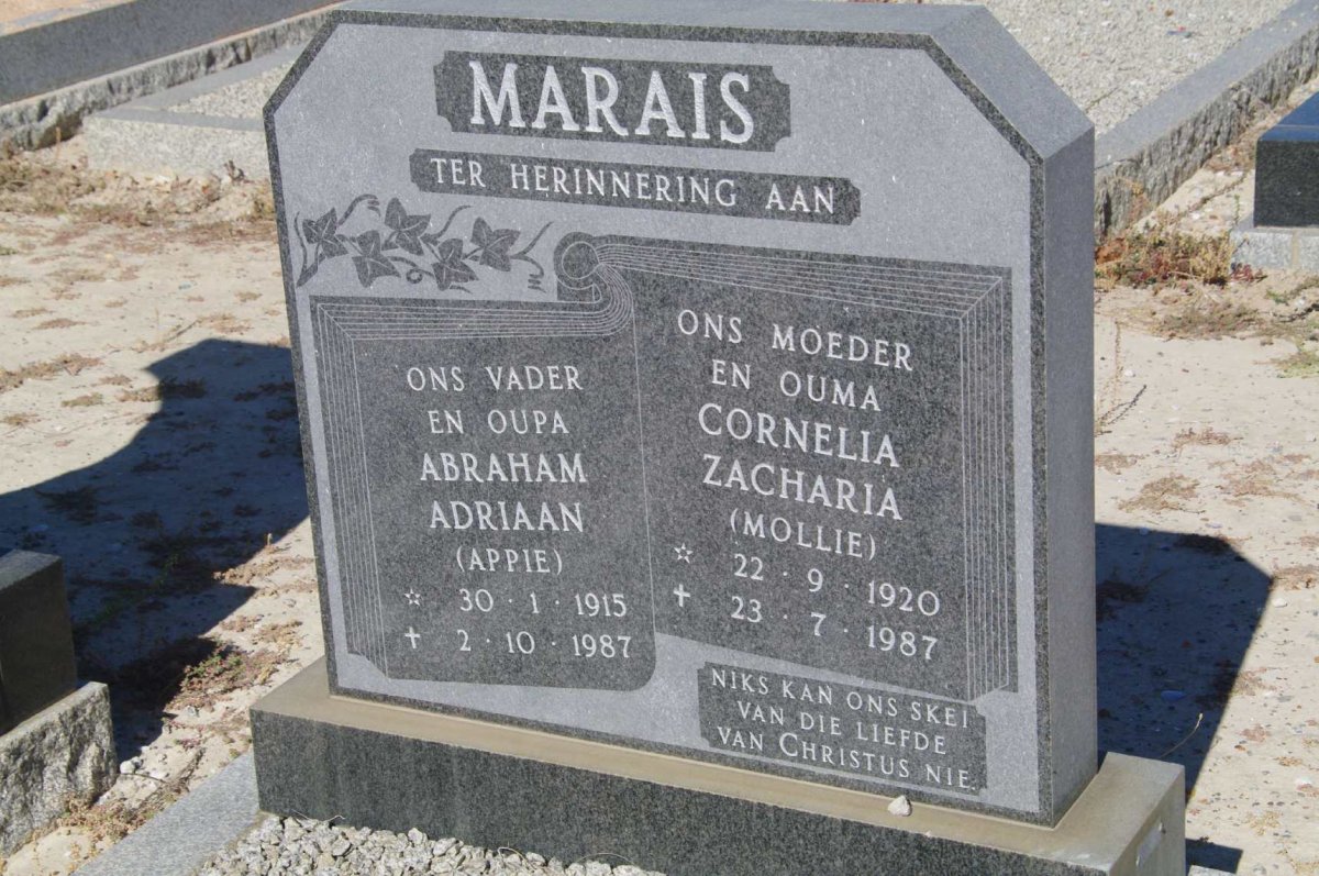 MARAIS Abraham Adriaan 1915-1987 &amp; Cornelia Zacharia 1920-1987