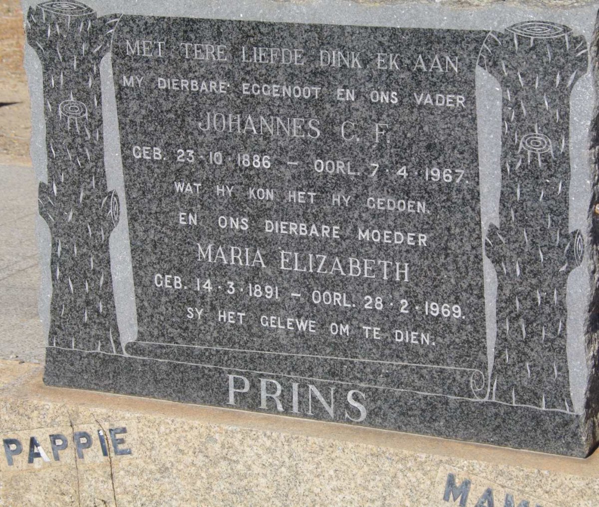 PRINS Johannes C.F. 1886-1967 &amp; Maria Elizabeth 1891-1969