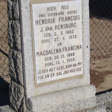 RENSBURG Hendrik Francois, J. van 1882-1932 &amp; Magdalena Francina 1888-1959