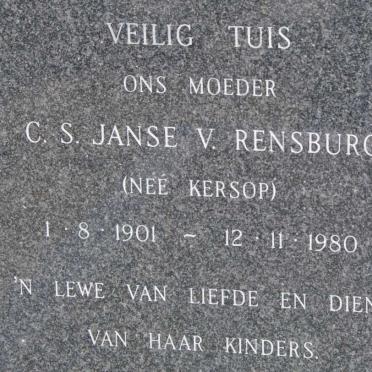 RENSBURG C.S., Janse v. nee KERSOP 1901-1980